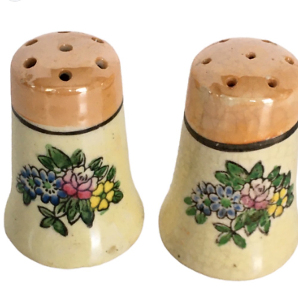 Vintage salt and pepper Lusterware floral mini ceramic Made in Japa set of two